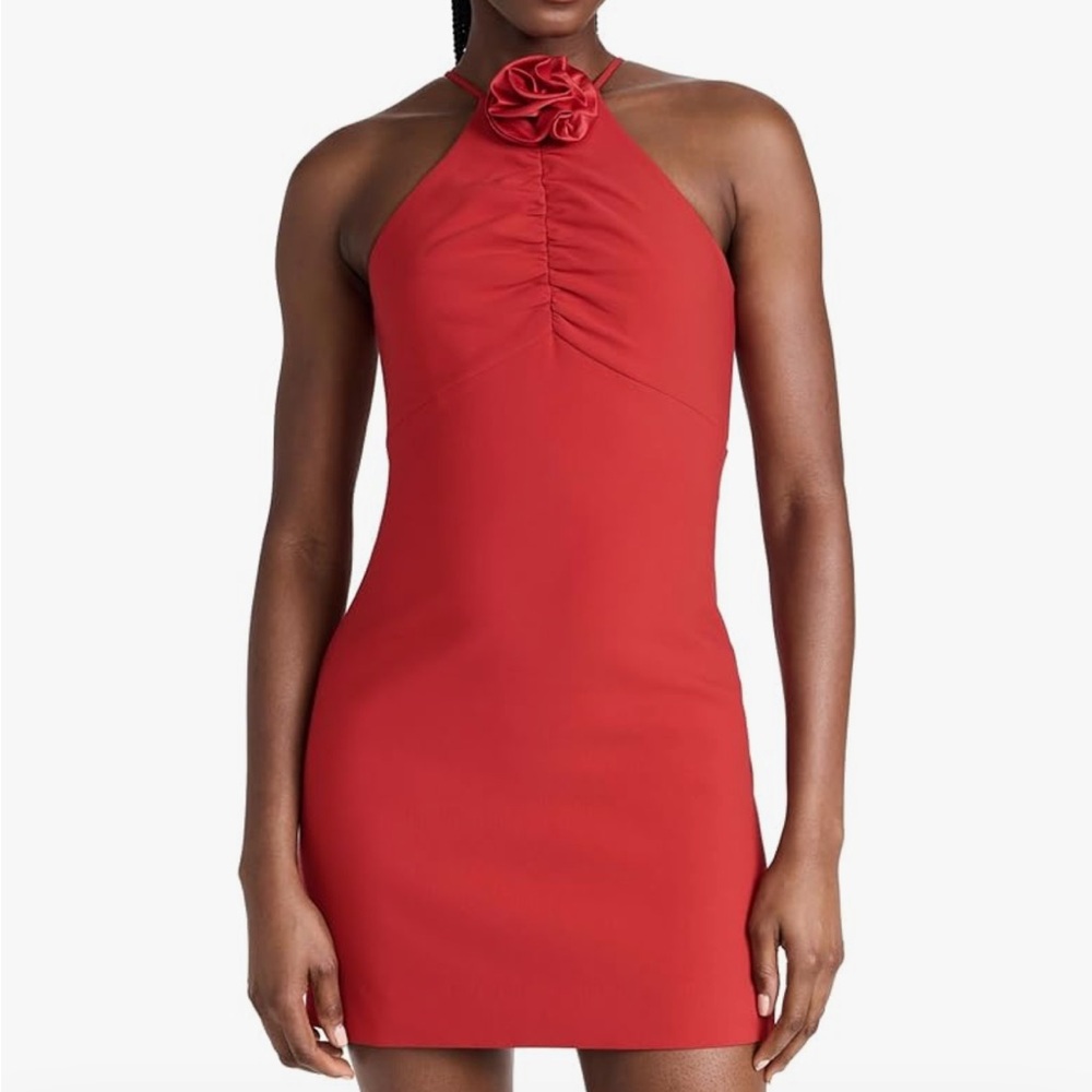 Likely Short Caro Dress Red Sz 2 Silk Rosette Rv $278